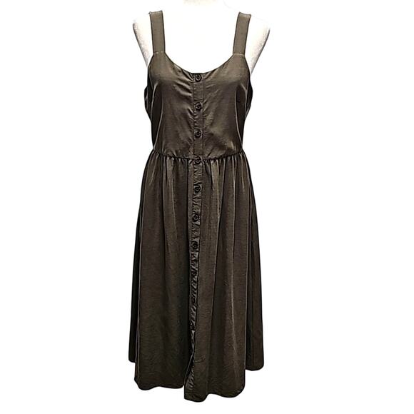 Nicole Miller New York Button Front Sleeveless Olive Green Dress Jumper Size 8 - Picture 1 of 12